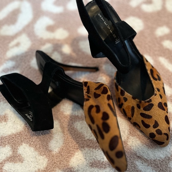 Heels Leopard Steven Steve Madden Point Toe SZ 10 Pumps Ankle Strap - Picture 8 of 11
